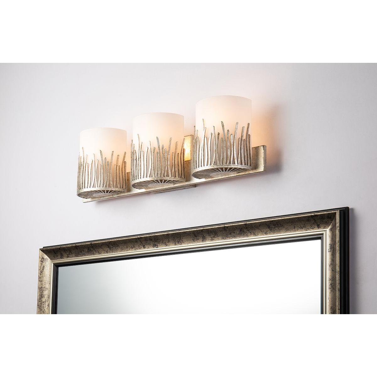 Lucas & McKearn Sawgrass 3-Light Silver Leaf Wall Light With Half-Drum Seeded Glass Shade in Grass-Like Holder