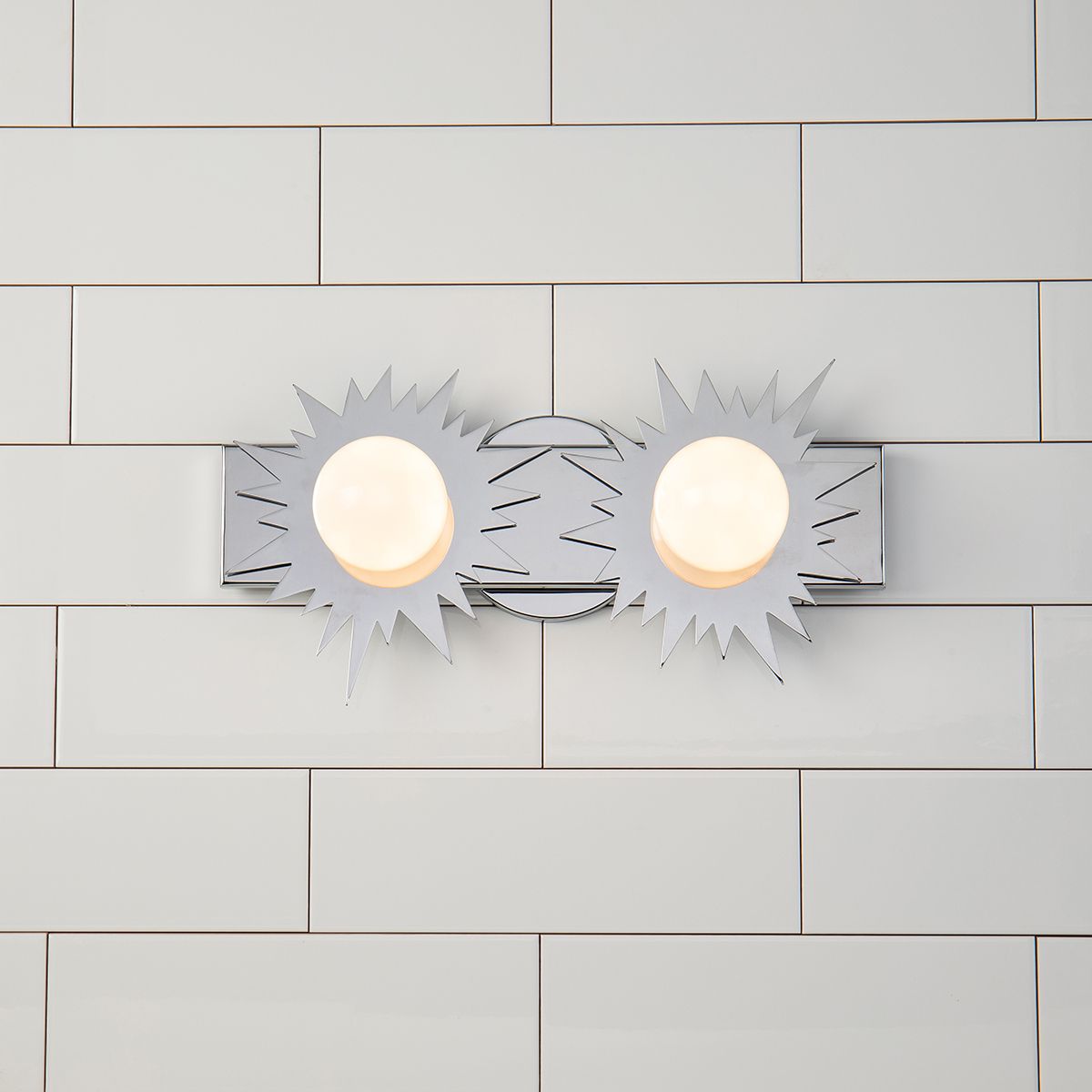 Lucas & McKearn Soleil 2-Light Polished Chrome Star-Shaped Wall Light With Sanded Glass Globe Shade