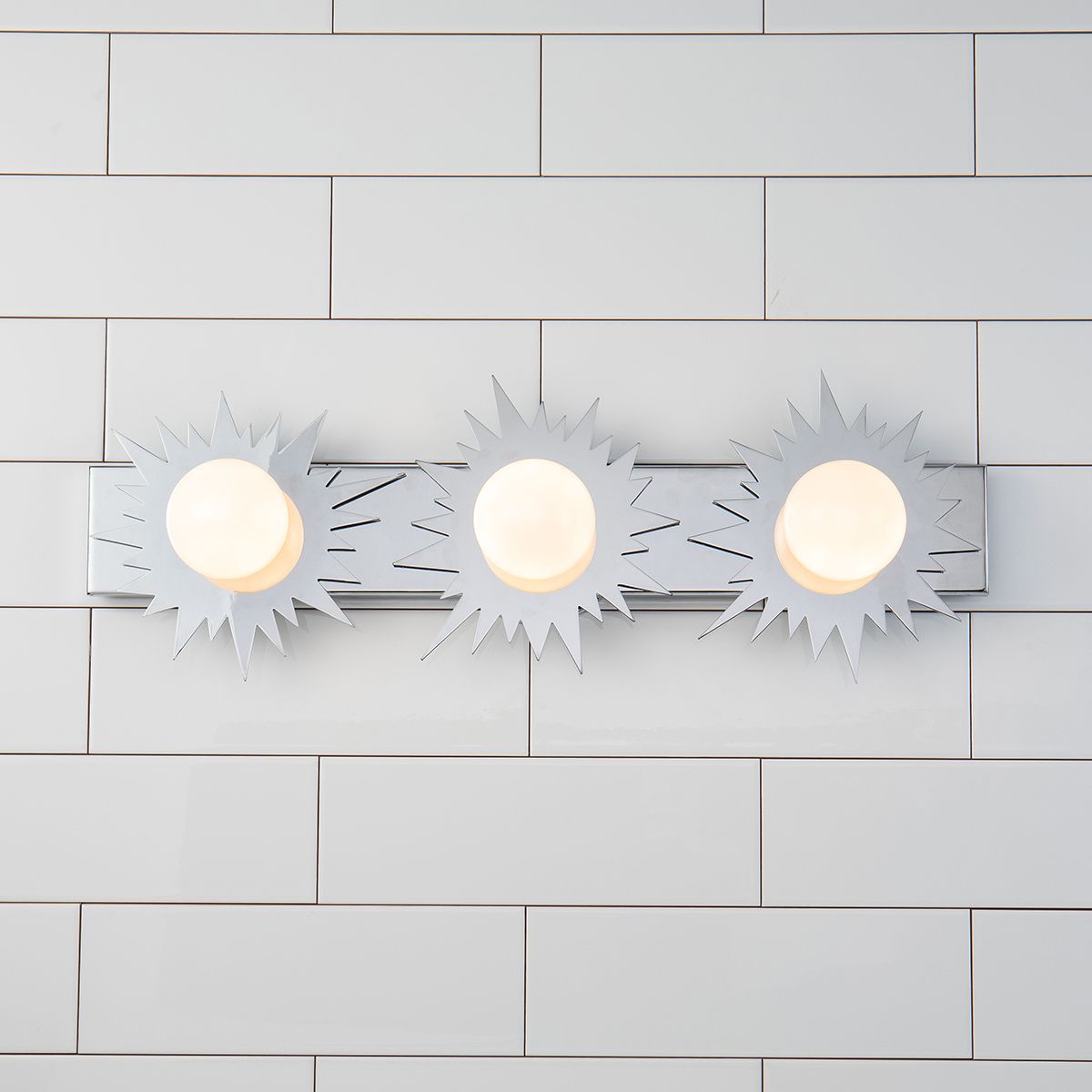 Lucas & McKearn Soleil 3-Light Chrome Star-Shaped Wall Light With Sanded Glass Globe Shade