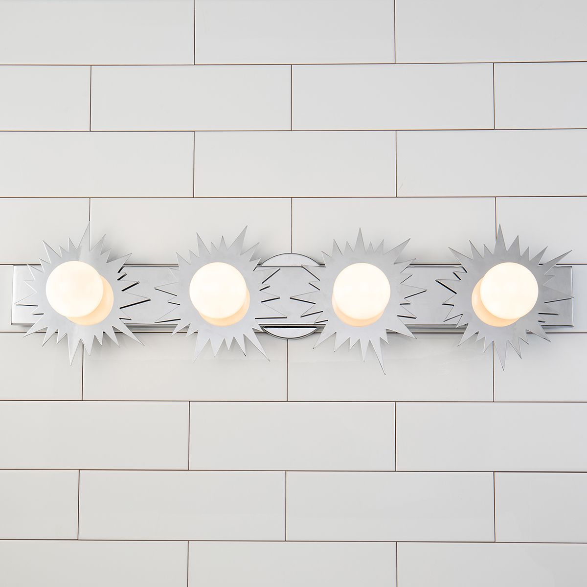 Lucas & McKearn Soleil 4-Light Polished Chrome Star-Shaped Wall Light With Sanded Glass Globe Shade