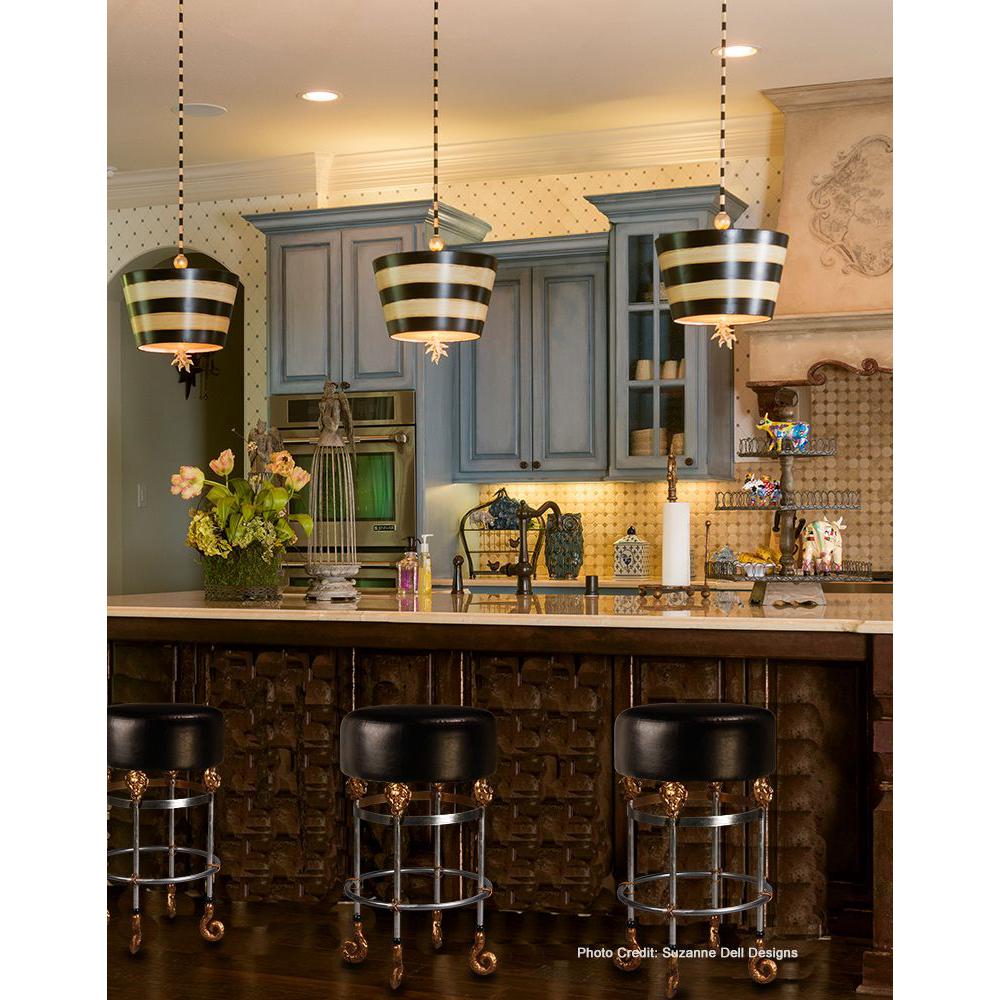 Lucas & McKearn South Beach 1-Light Hand-Painted Black & Cream Pendant With Cone-Shaped Shade and Gold Accent