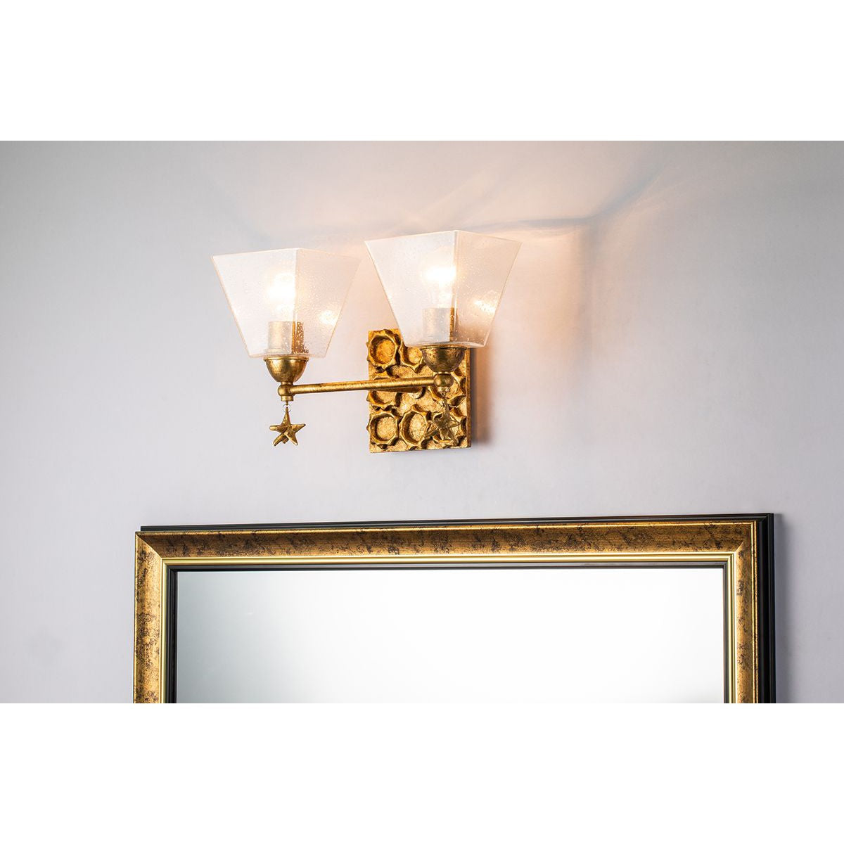 Lucas & McKearn Star 2-Light Gold Leaf Wall Light With Fanciful Dangling Decoration