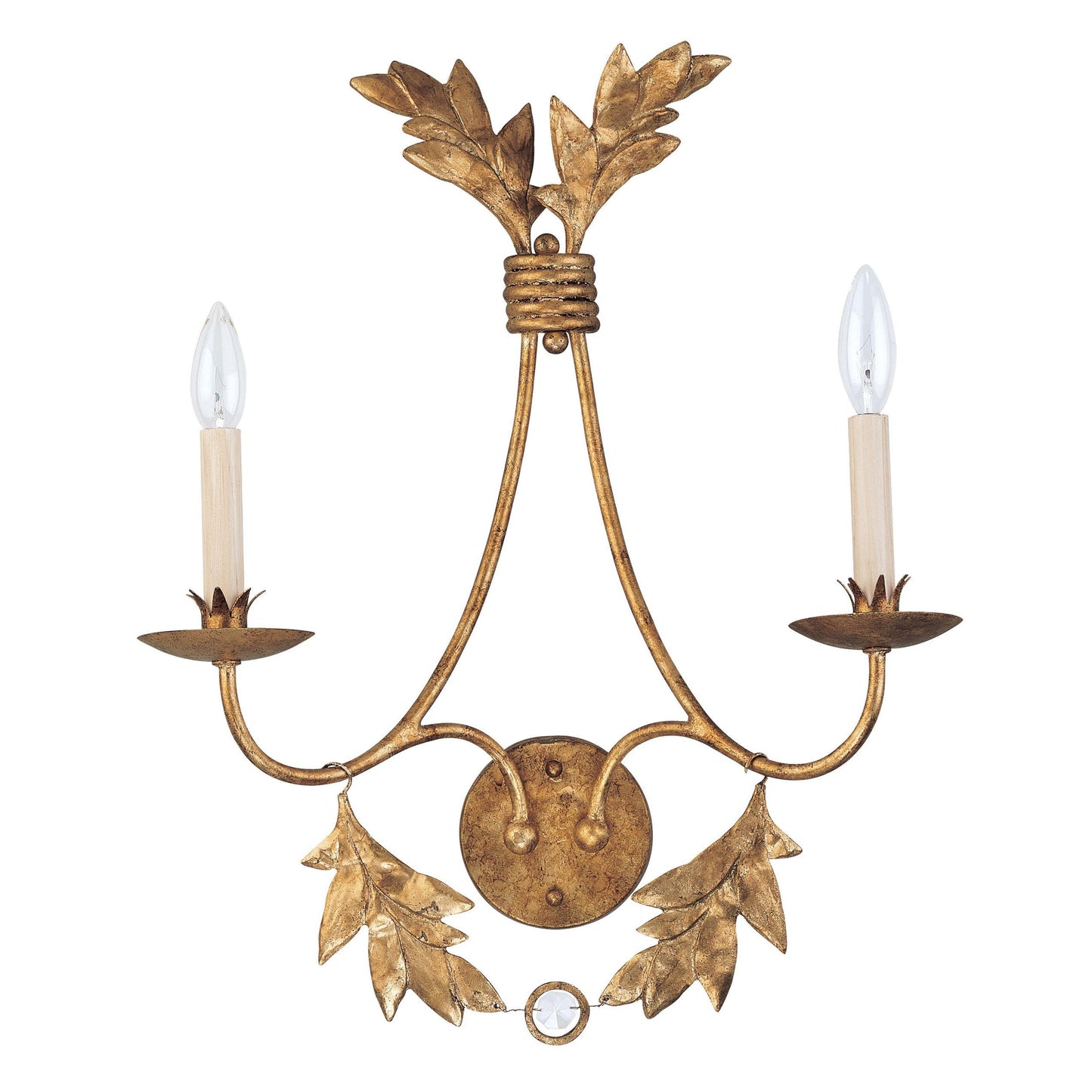 Lucas & McKearn Sweet Olive 2-Light Distressed Gold Wall Light With Leaf Accent