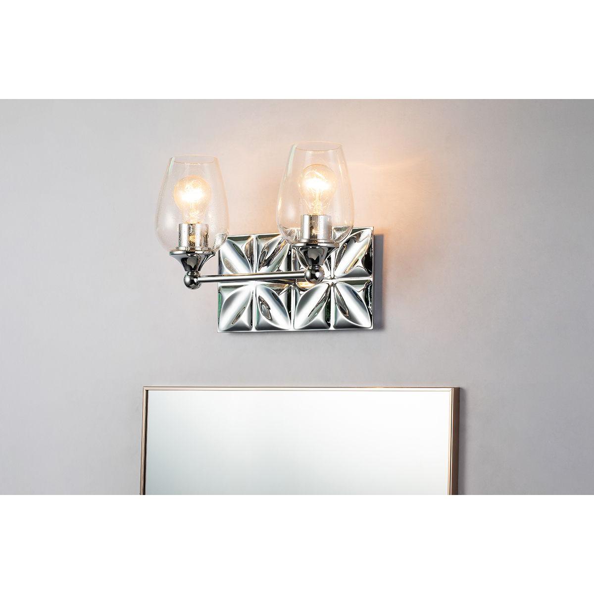 Lucas & McKearn Trellis 2-Light Polished Chrome Wall Light With Tulip Shape Clear Glass Shade