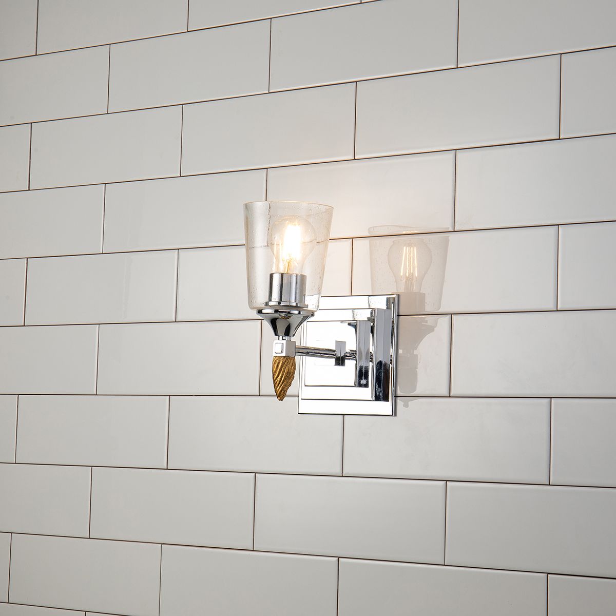 Lucas & McKearn Vetiver 1-Light Polished Chrome Wall Light With Acorn-Gold Accent