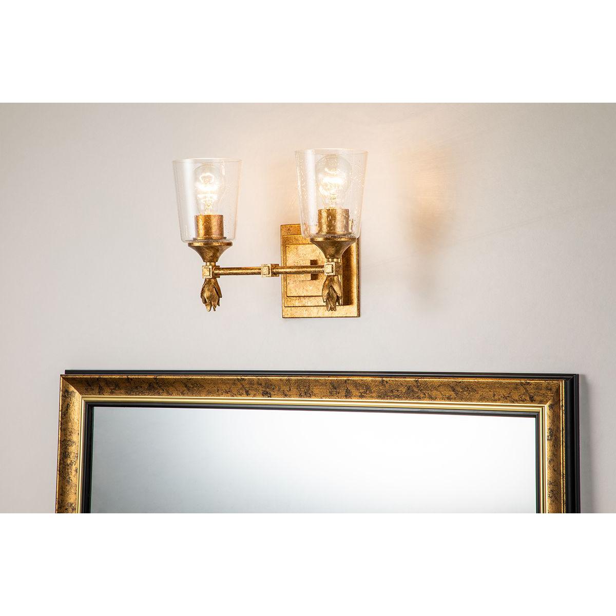 Lucas & McKearn Vetiver 2-Light Gold Leaf Wall Light With Flamed-Gold Accent