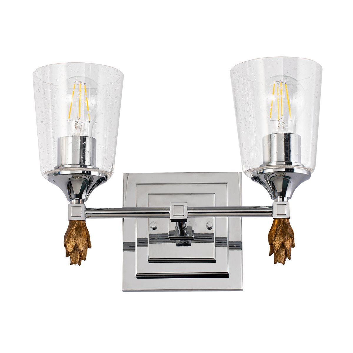 Lucas & McKearn Vetiver 2-Light Polished Chrome Wall Light With Flamed-Gold Accent
