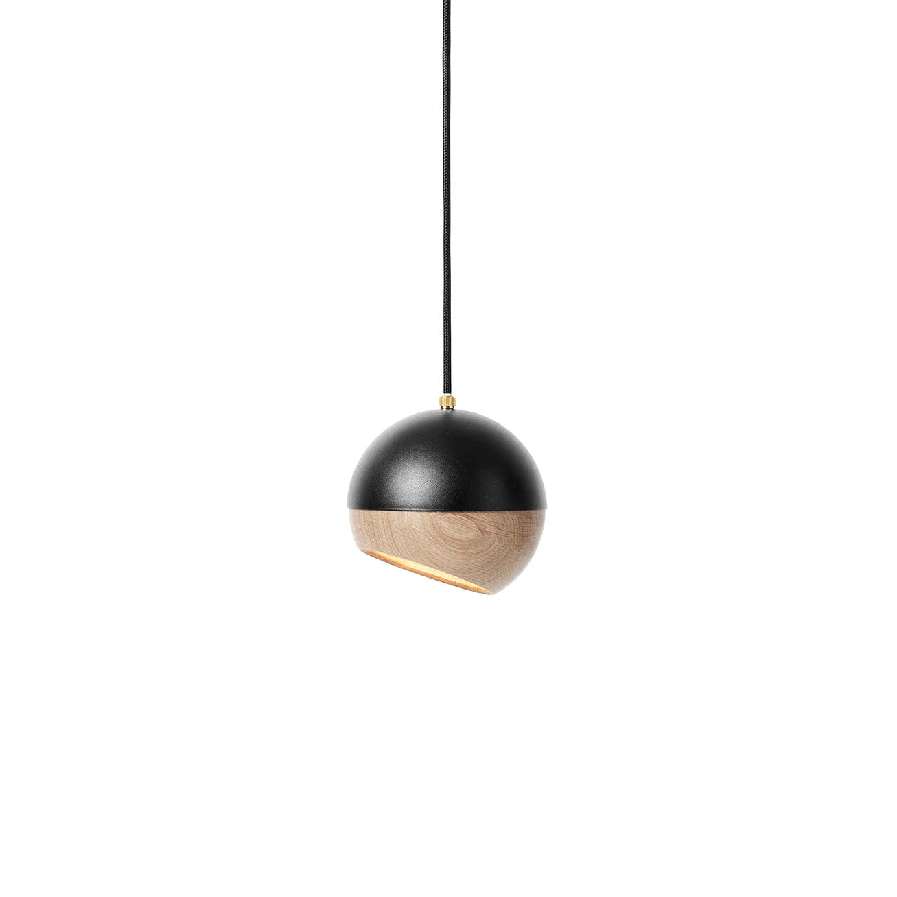 Mater Ray Medium Black Pendant Light With Adjustable Wooden Oak Shade