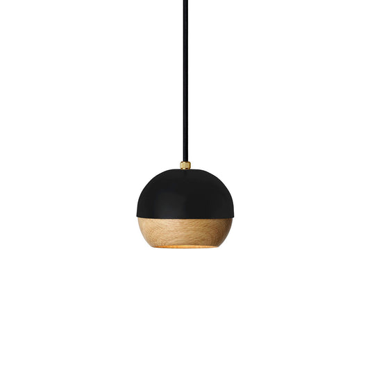 Mater Ray Medium Black Pendant Light With Adjustable Wooden Oak Shade