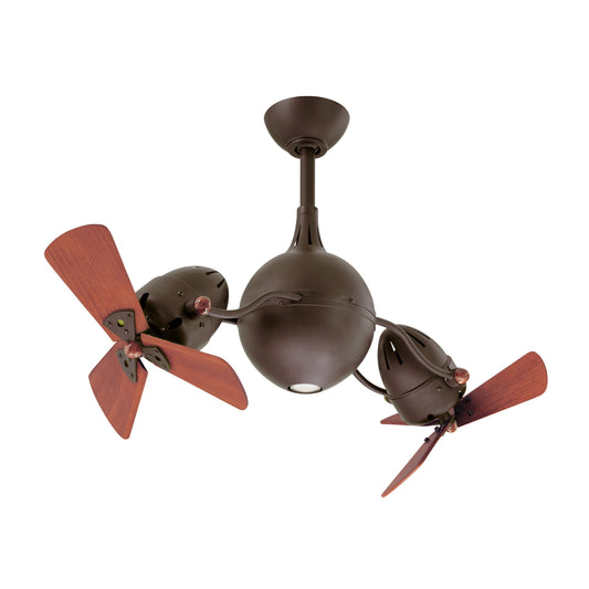 Matthews Fan Company Atlas Acqua 38" Textured Bronze Dual Rotational Ceiling Fan With Integrated Light Kit And Wood Blades In Mahogany Finish
