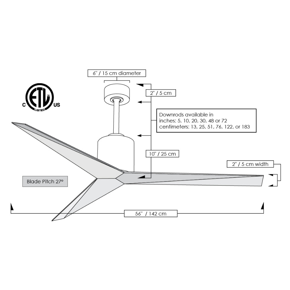 Matthews Fan Company Atlas Eliza 56" Matte Black Ceiling Fan With ABS Blade In Brushed Nickel Finish