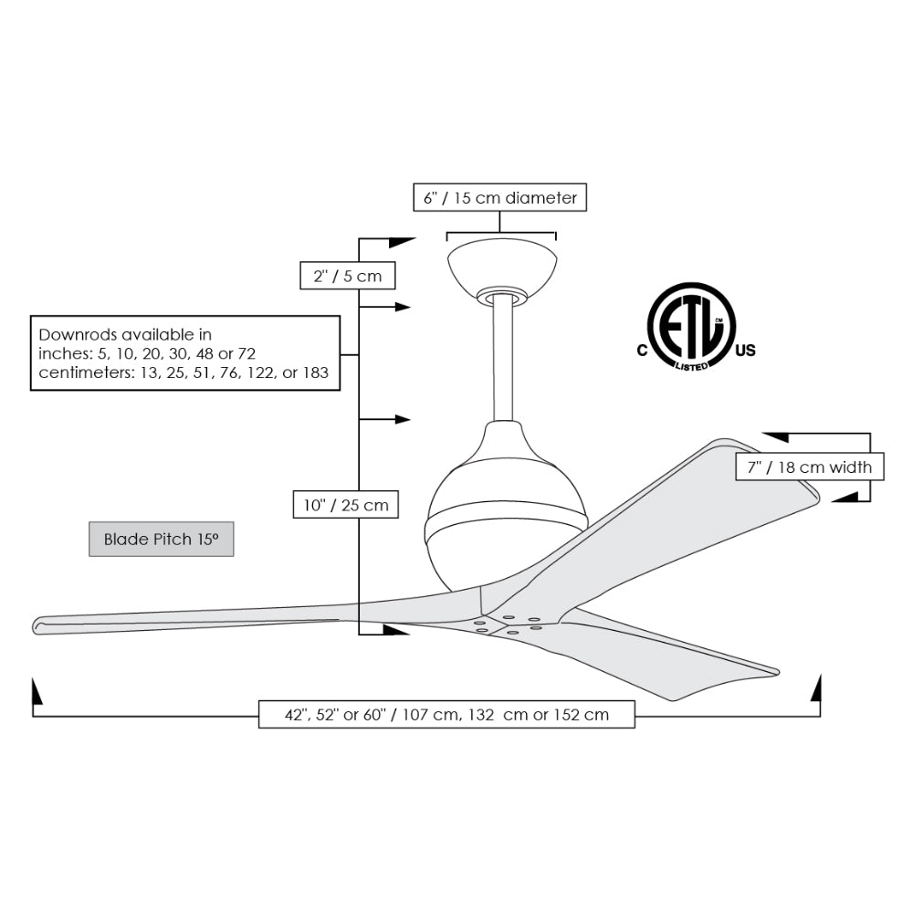 Matthews Fan Company Atlas Irene-3 60" Matte Black Ceiling Fan With Solid Wood Blade In Matte White Finish