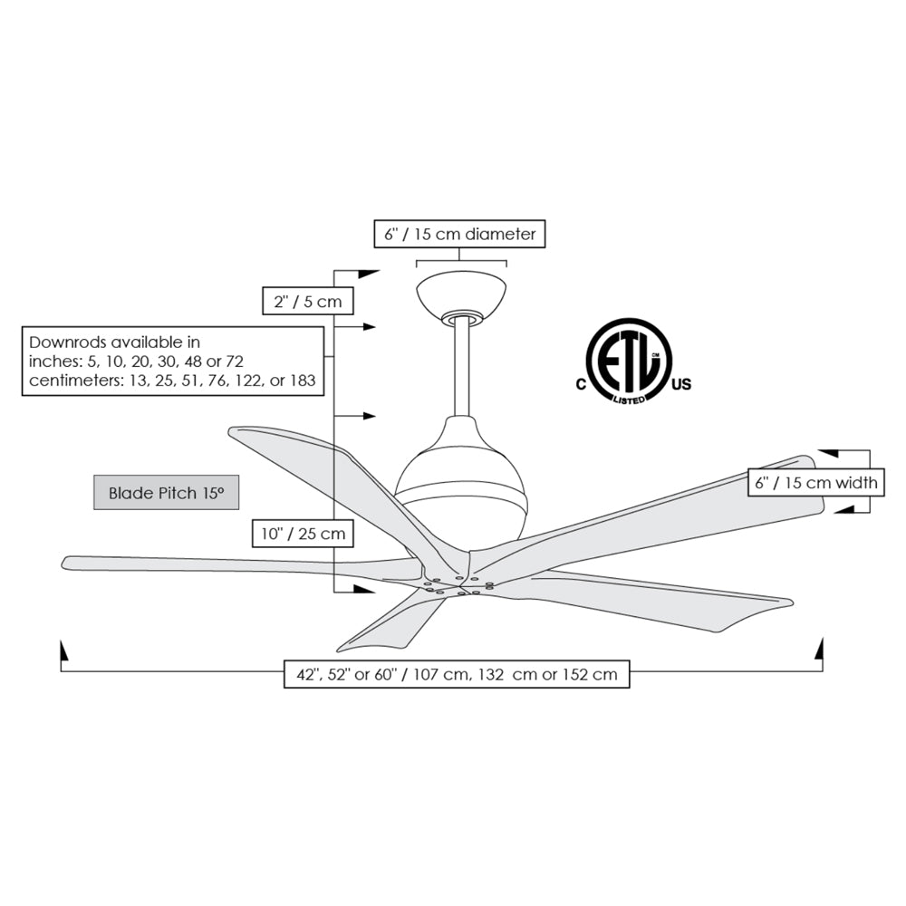 Matthews Fan Company Atlas Irene-5 52" Matte Black Ceiling Fan With Solid Wood Blade In Walnut Tone Finish