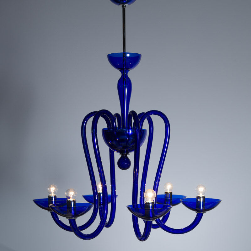 Mazzega 1946 Menegario 6-Light Pendant Light in Transparent Blue Marine Finish