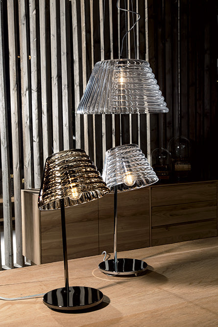 Mazzega 1946 Profiles Pendant Light in Transparent Smoked Finish