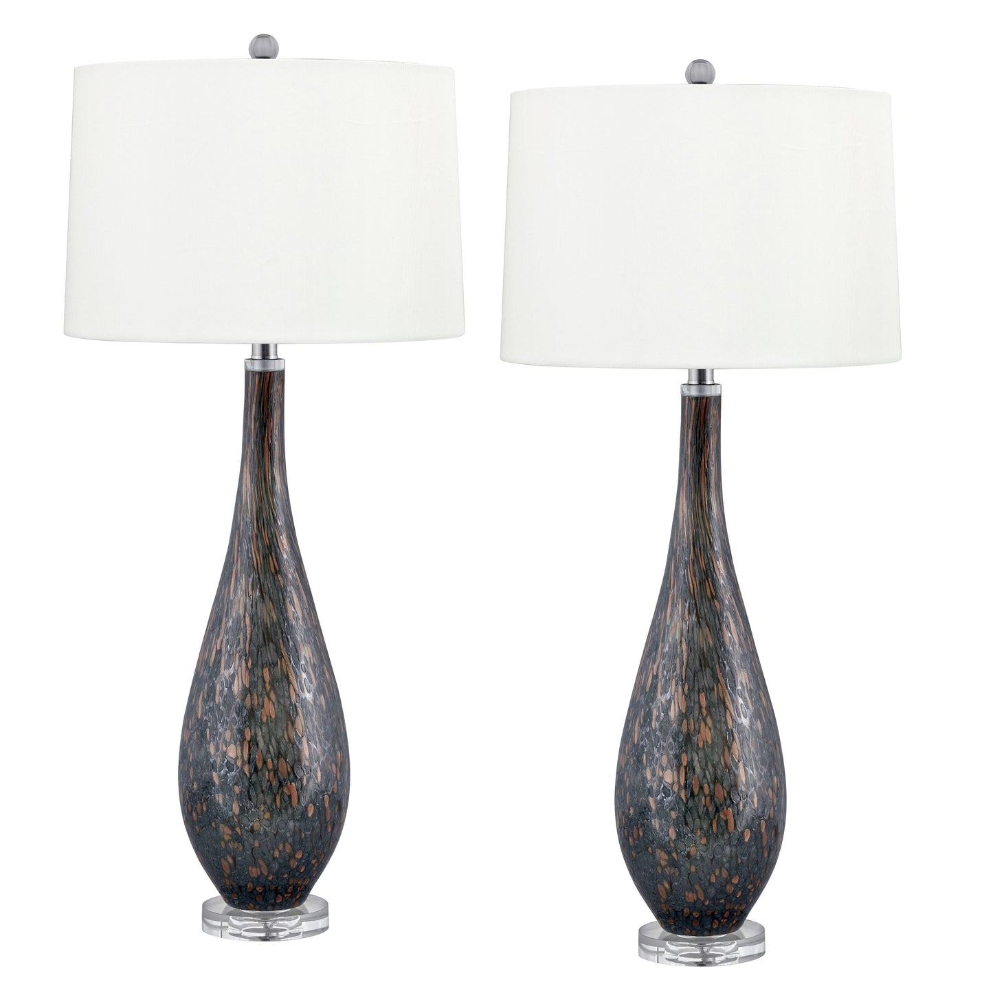 Medallion Lighting Amalfi 34" Dark Grey and Golden Dots Glass Acrylic Table Lamp With White Fabric Drum Shade - Set of 2