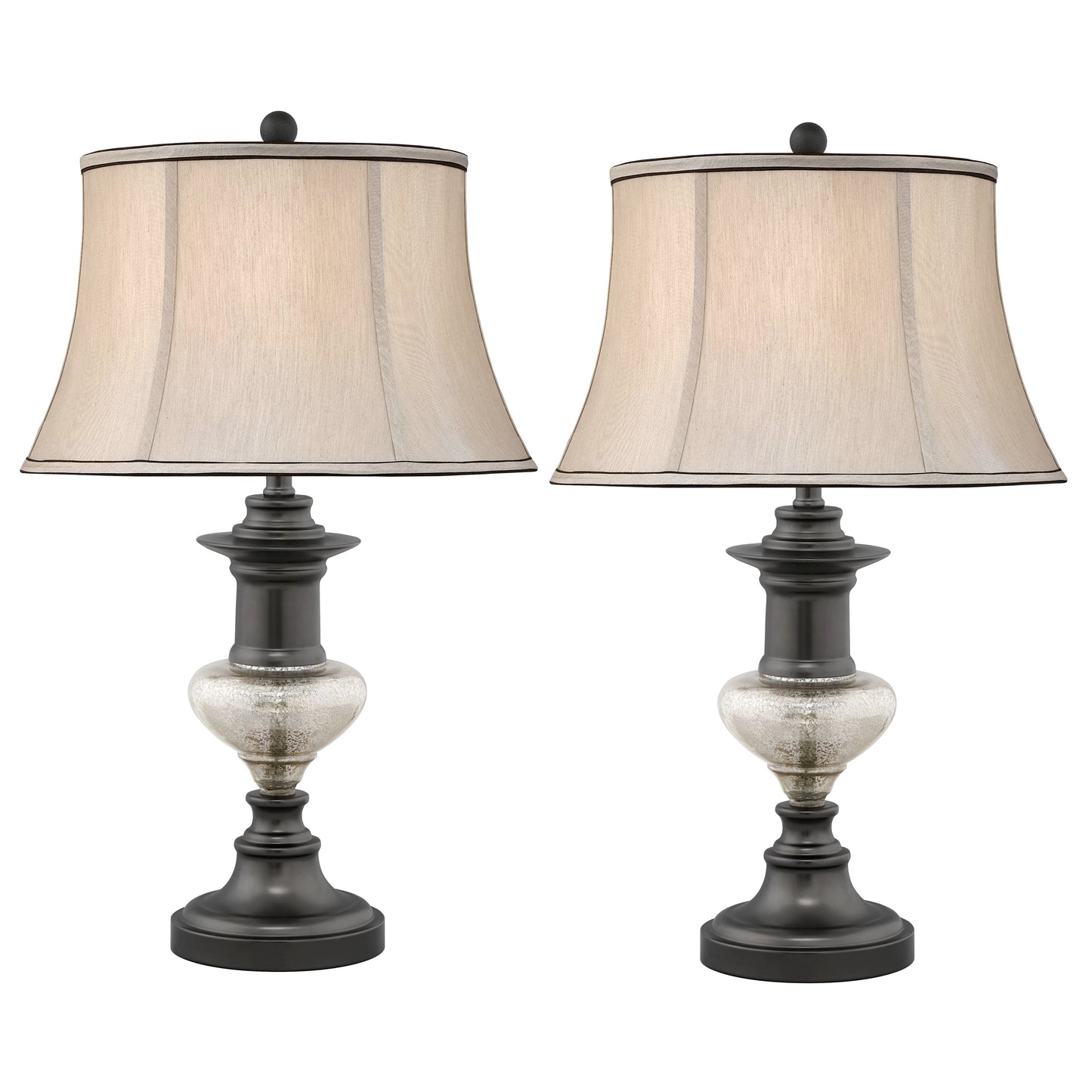 Medallion Lighting Arsizio 30" Gunmetal and Mercury Glass Steel Table Lamp With Grey Silk Bell Shade - Set of 2