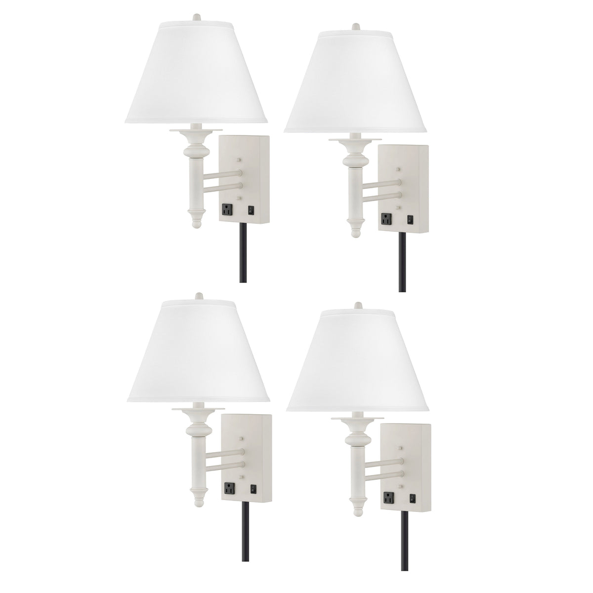 Medallion Lighting Coastal Sands 19" Simply White Steel Single Wall Lamp With 3-Prong Outlets and White Fabric Drum Shade - Set of 2