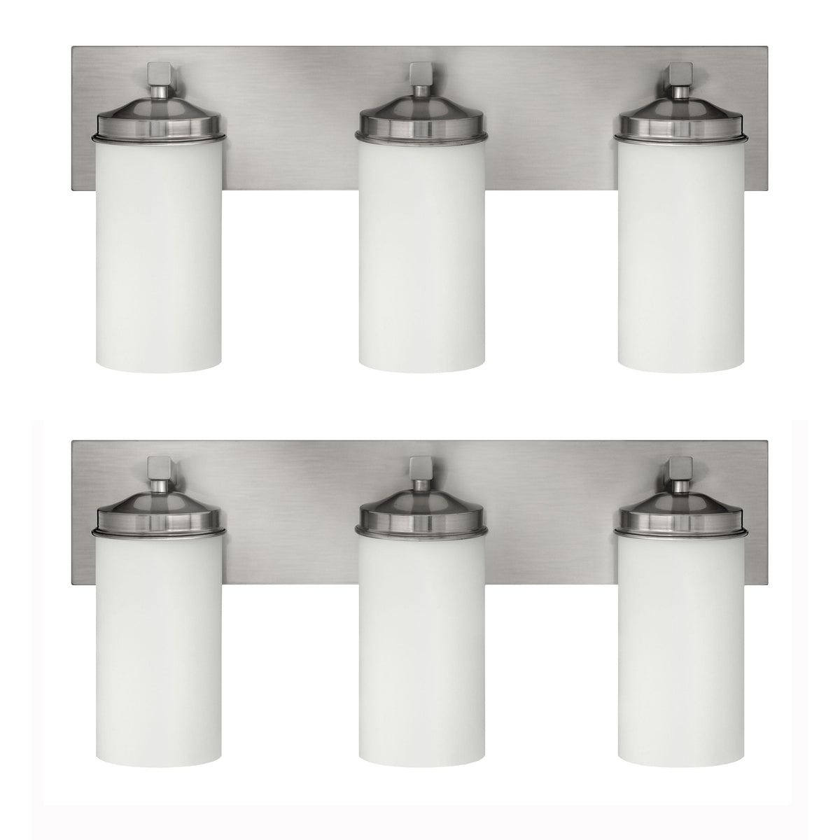 Medallion Lighting Corporation 24" Brushed Steel 3-Light Vanity Fixture With White Glass Shade - Set of 2