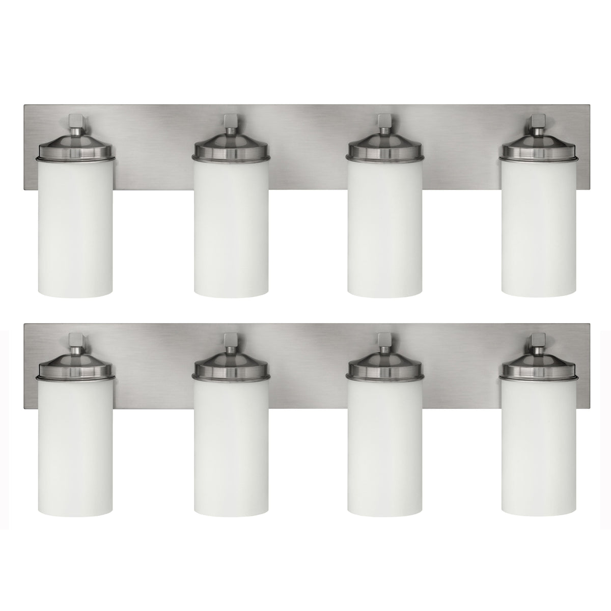 Medallion Lighting Corporation 32" Brushed Steel 4-Light Vanity Fixture With White Glass Shades - Set of 2