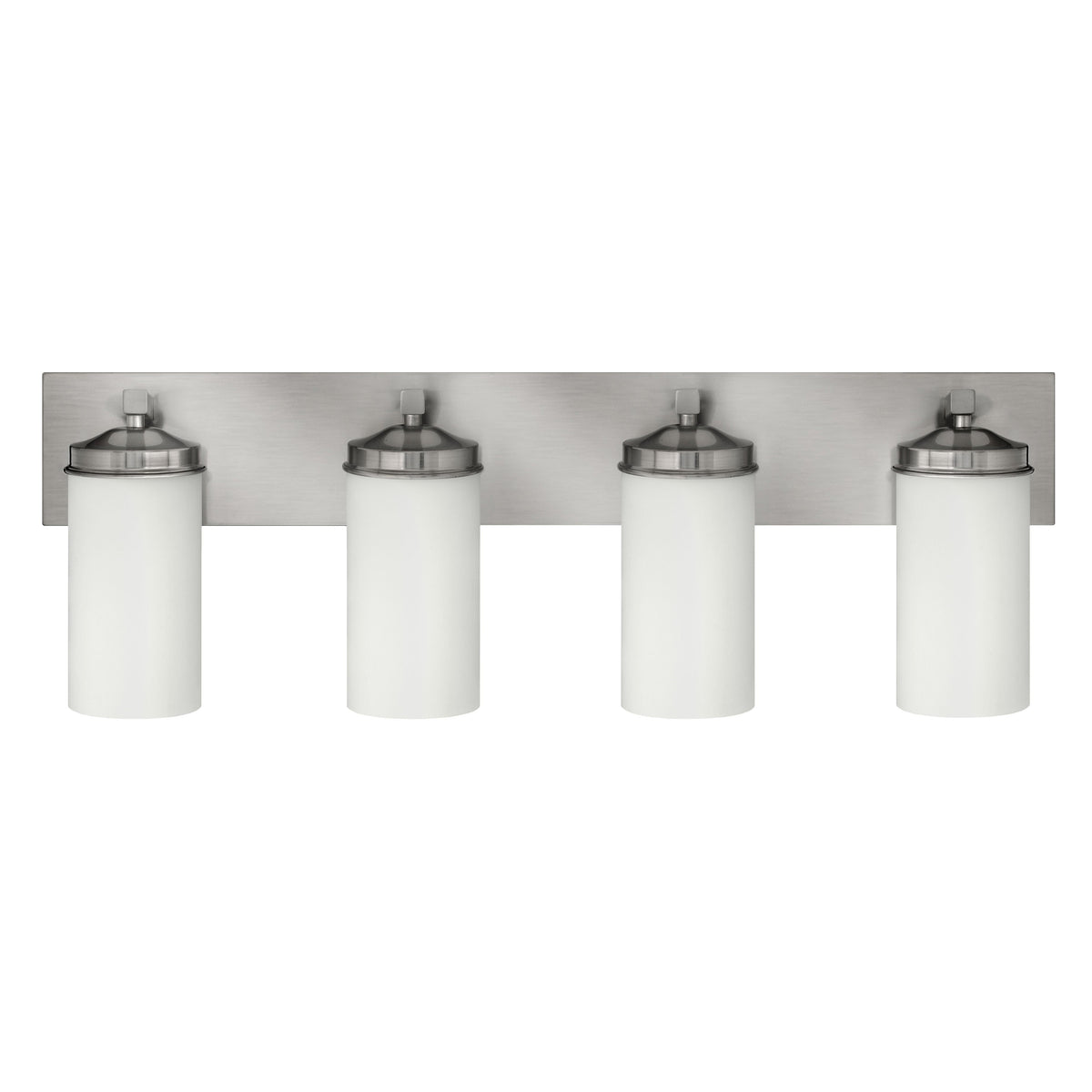 Medallion Lighting Corporation 32" Brushed Steel 4-Light Vanity Fixture With White Glass Shades