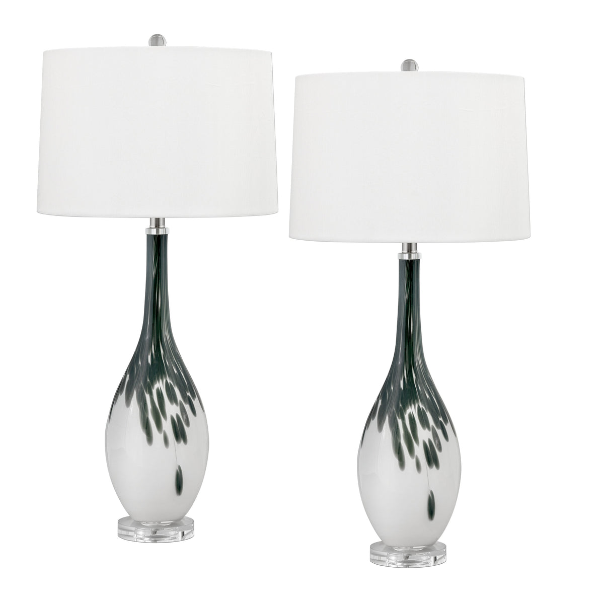 Medallion Lighting Corporation 33" Dark Grey and White Glass Table Lamp With White Fabric Drum Shade - Set of 2