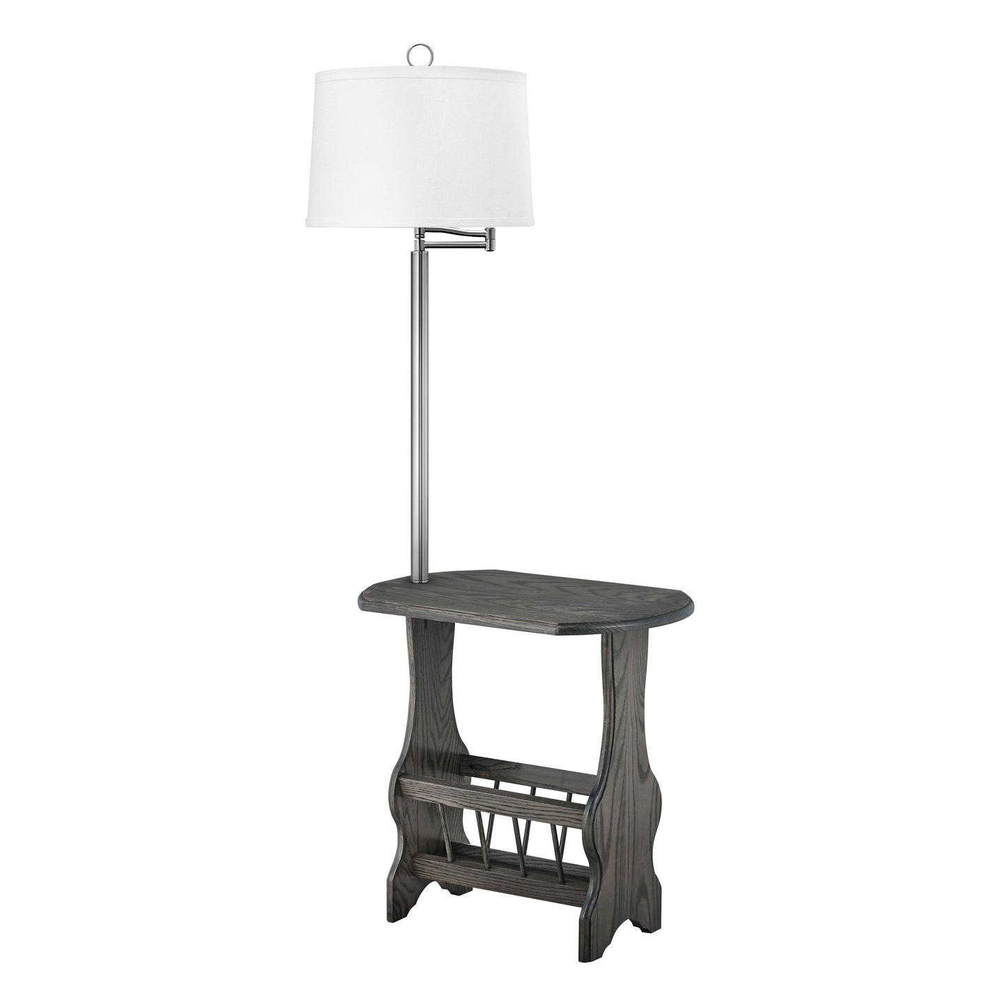 Medallion Lighting Corporation 59" Brushed Steel With Antique Slate Solid Oak Furniture Floor Lamp