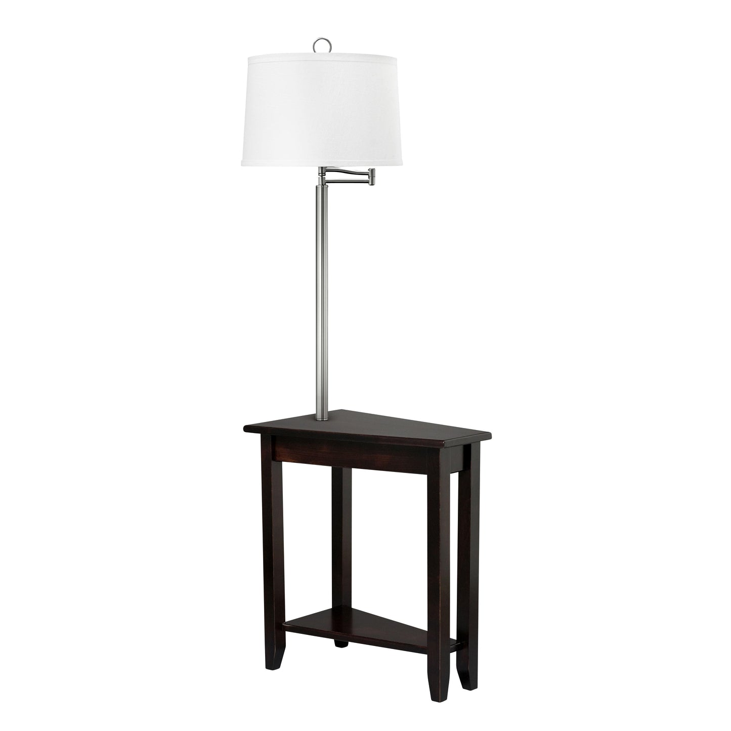 Medallion Lighting Corporation 60" Ebony/Brushed Steel Solid Maple Furniture Floor Lamp With White Fabric Drum Shade