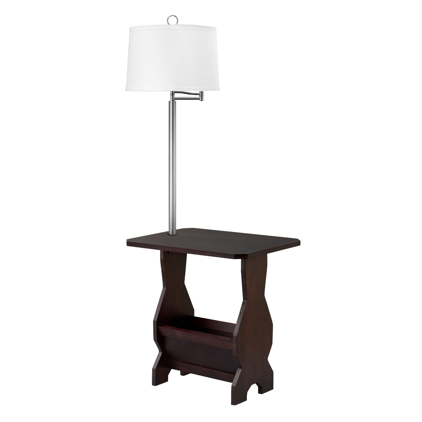 Medallion Lighting Corporation 60" Ebony/Brushed Steel Solid Maple Furniture Floor Lamp With White Fabric Drum Shade