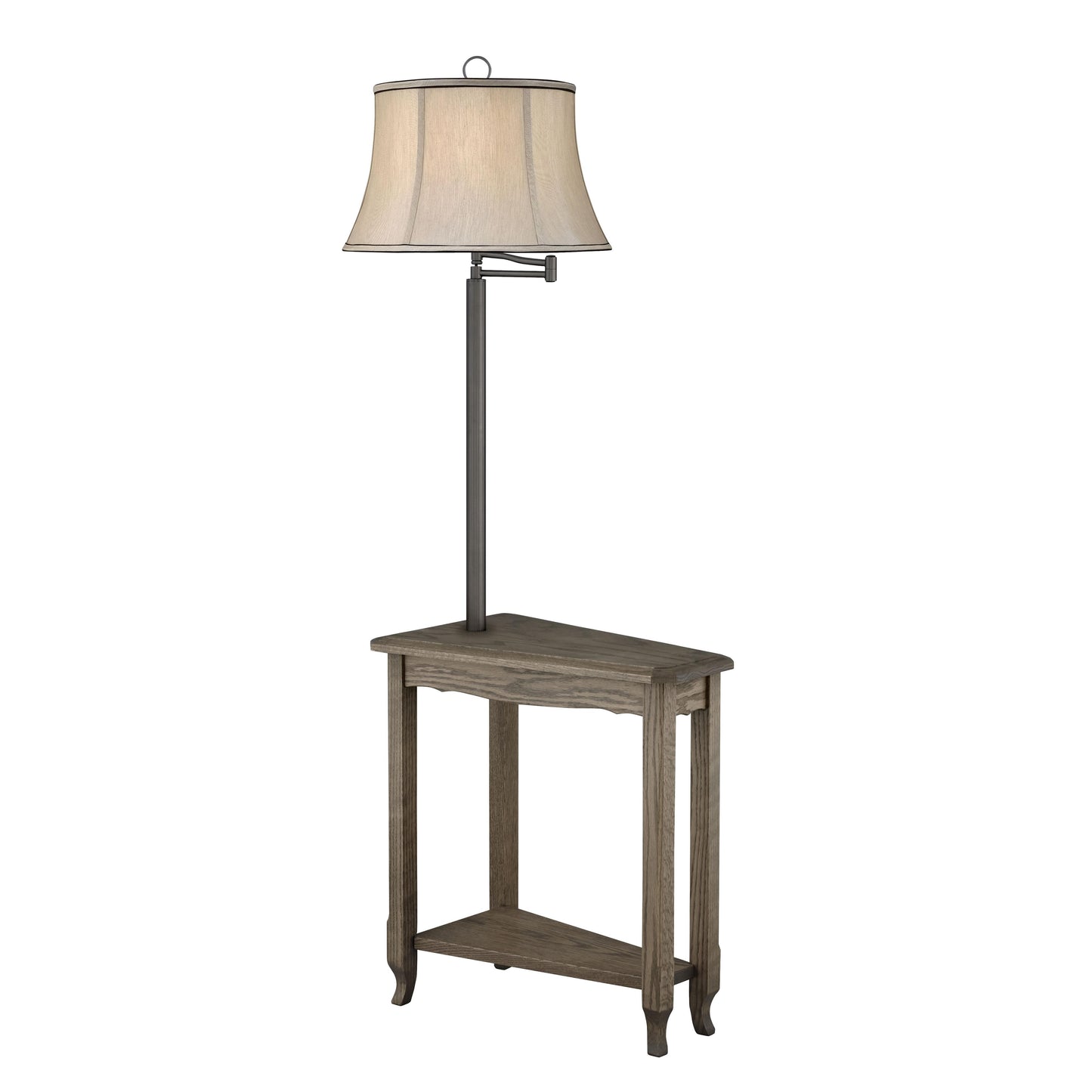 Medallion Lighting Corporation 60" Gunmetal With Driftwood Solid Oak/Steel Furniture Floor Lamp With Grey Silk Drum Bell Shade