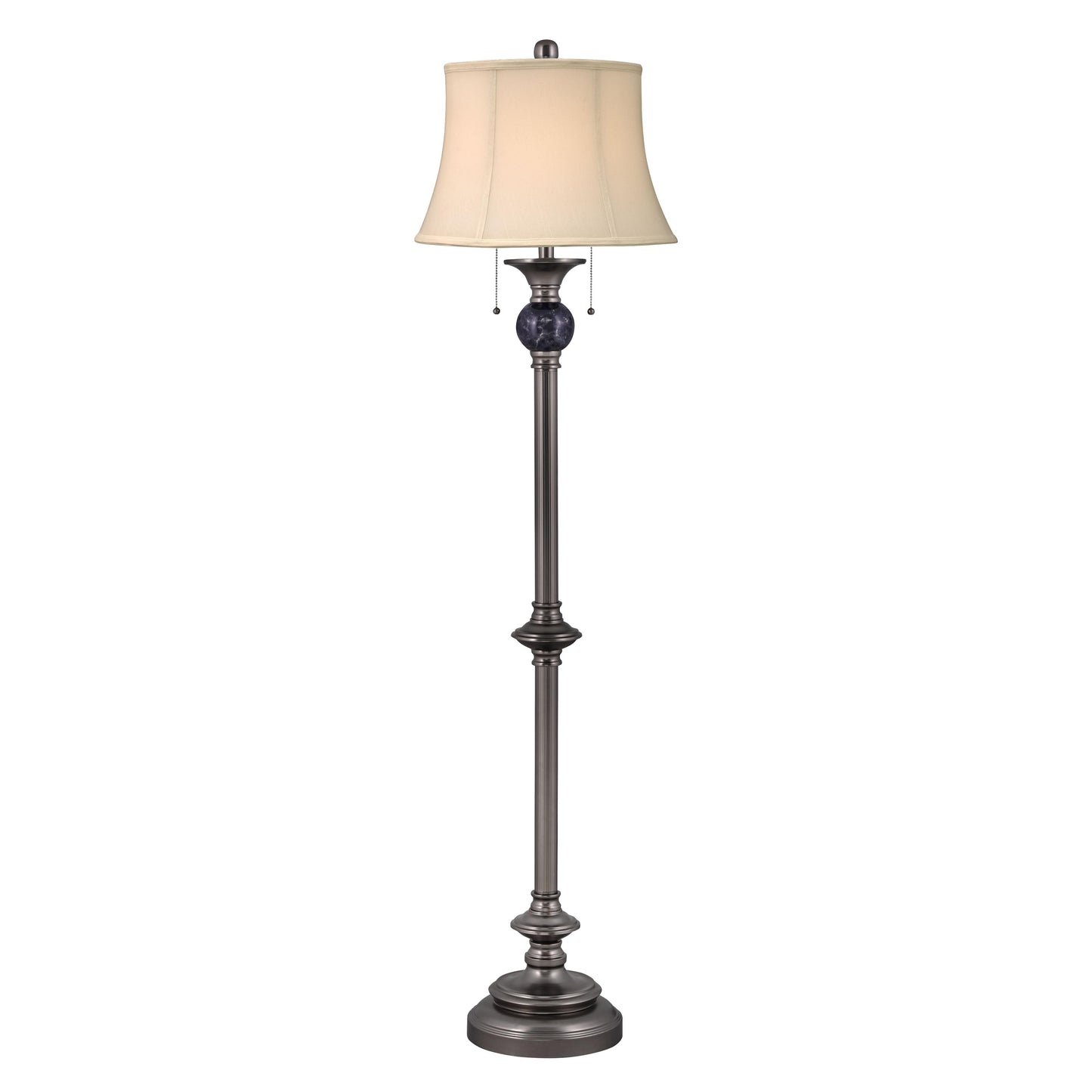 Medallion Lighting Corporation 63" Gunmetal With Black Marble Steel Floor Lamp With Geneva White Drum Shade