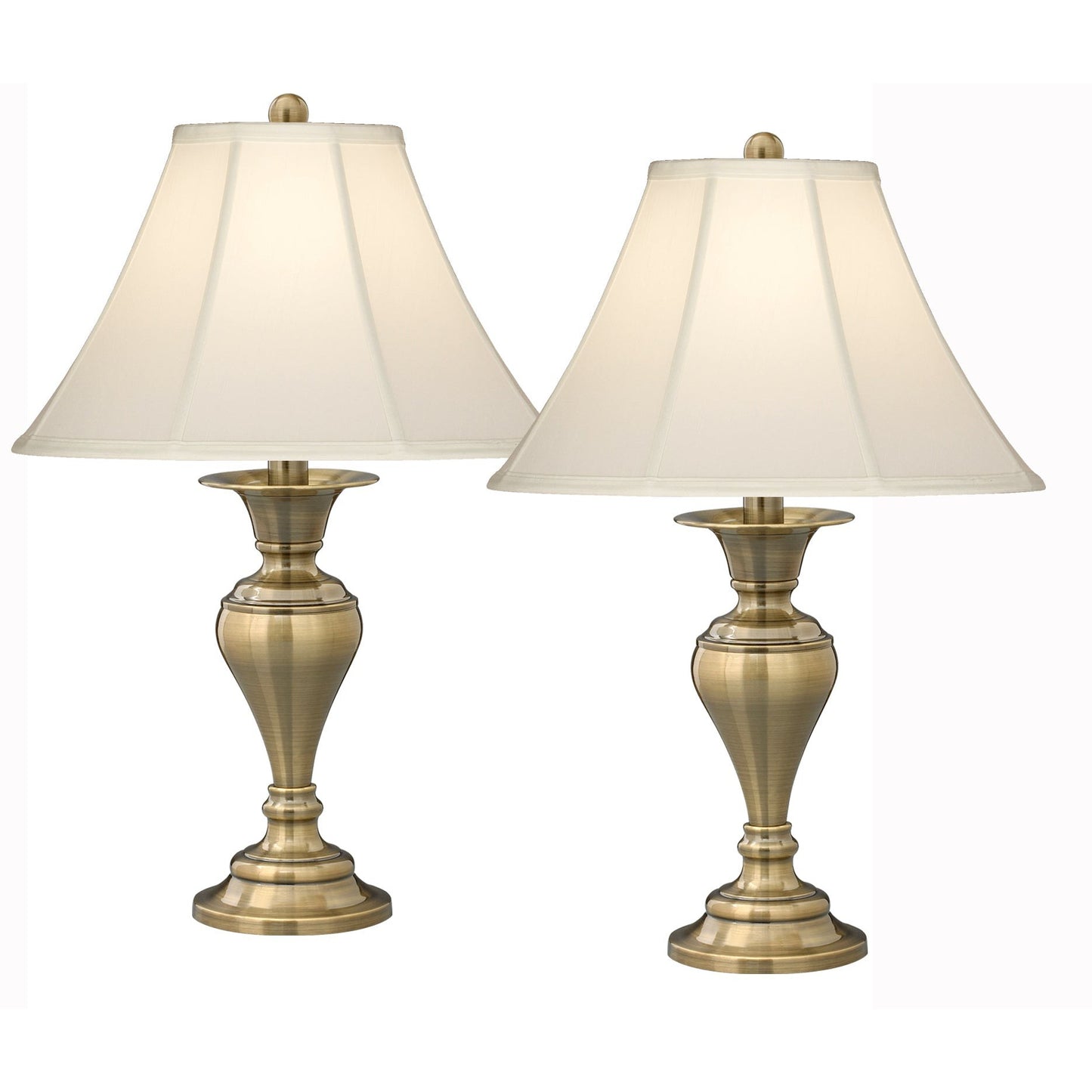 Medallion Lighting Dover 29" Satin Antique Brass Steel Table Lamp With Eggshell Stretched Silk Bell Shade - Set of 2