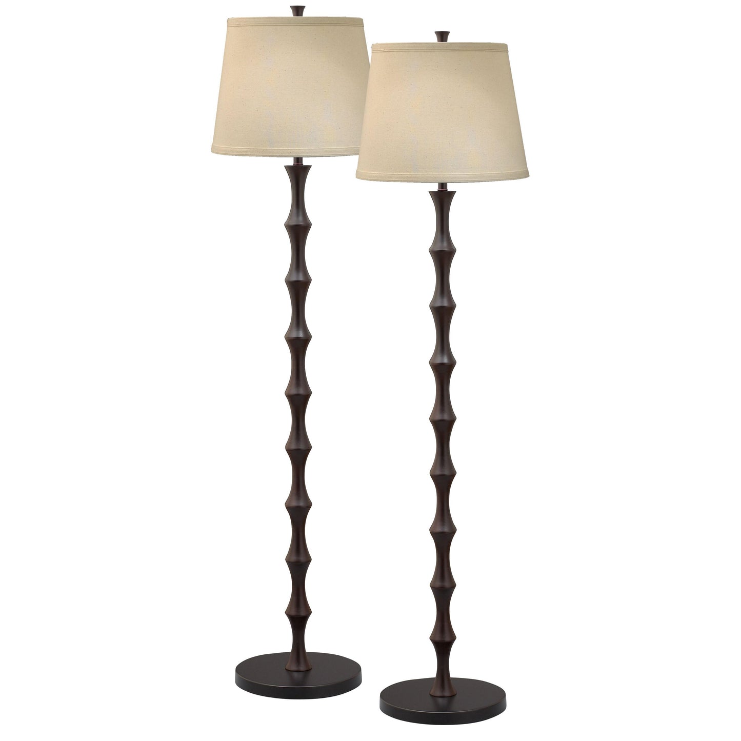 Medallion Lighting Downtown 61" Black/Expresso Steel/Wood Floor Lamp With Light Beige Fabric Drum Shade - Set of 2