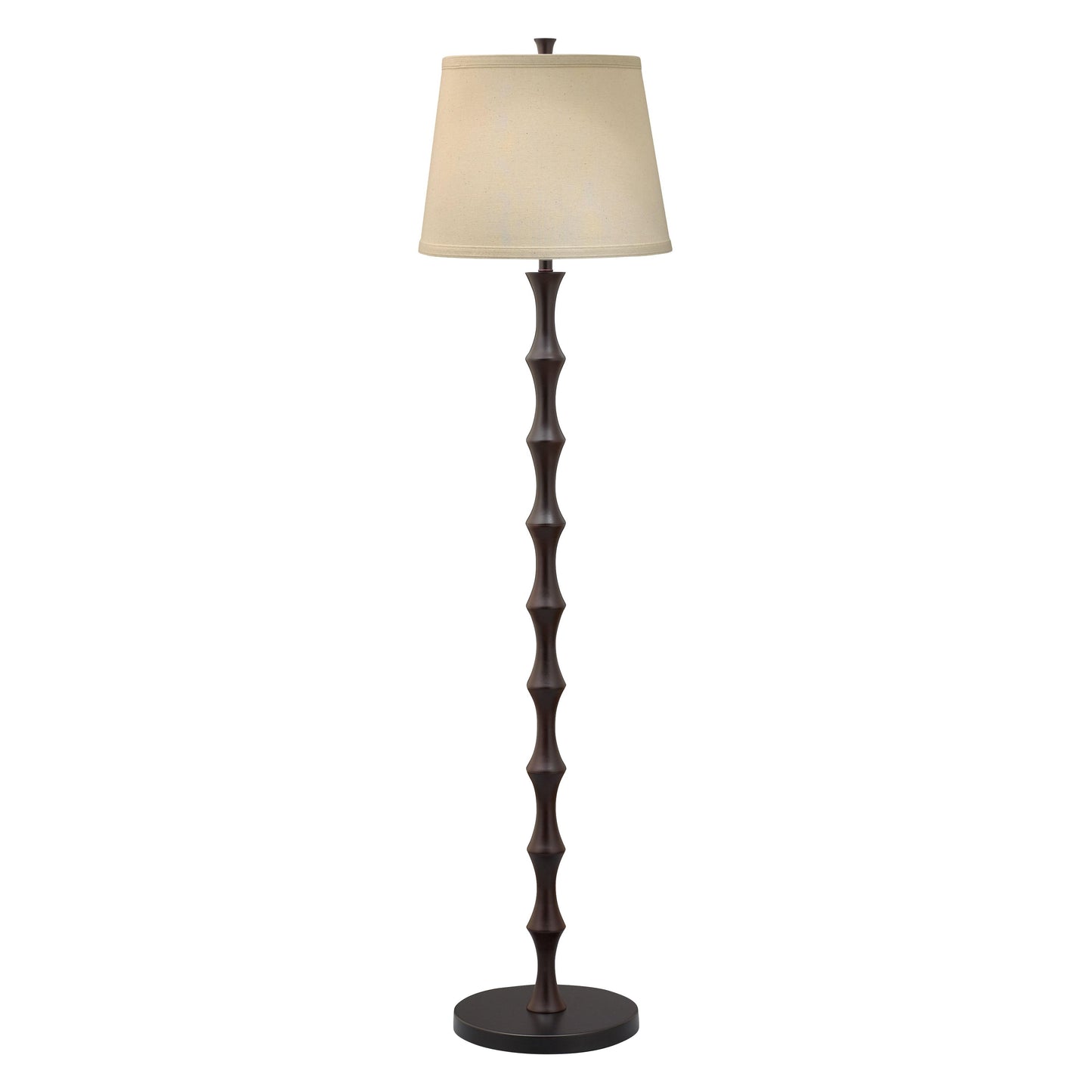 Medallion Lighting Downtown 61" Black/Expresso Steel/Wood Floor Lamp With Light Beige Fabric Drum Shade