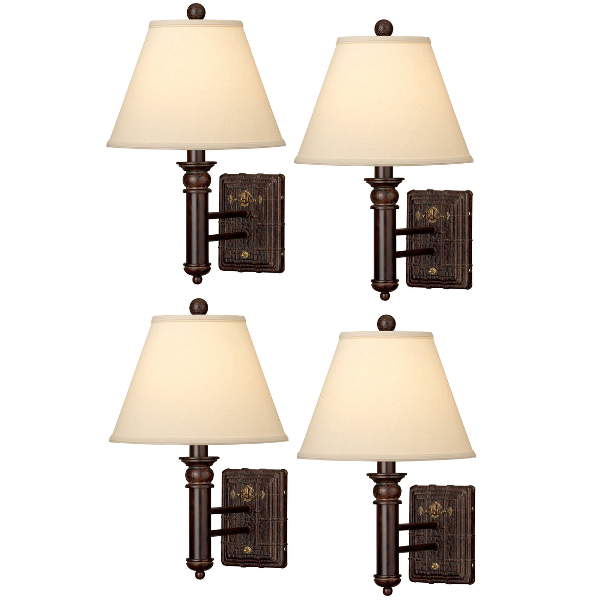 Medallion Lighting English Trunk 19" Old English Leather Resin/Steel Single Wall Lamp With Light Beige Fabric Bell Shade - Set of 4