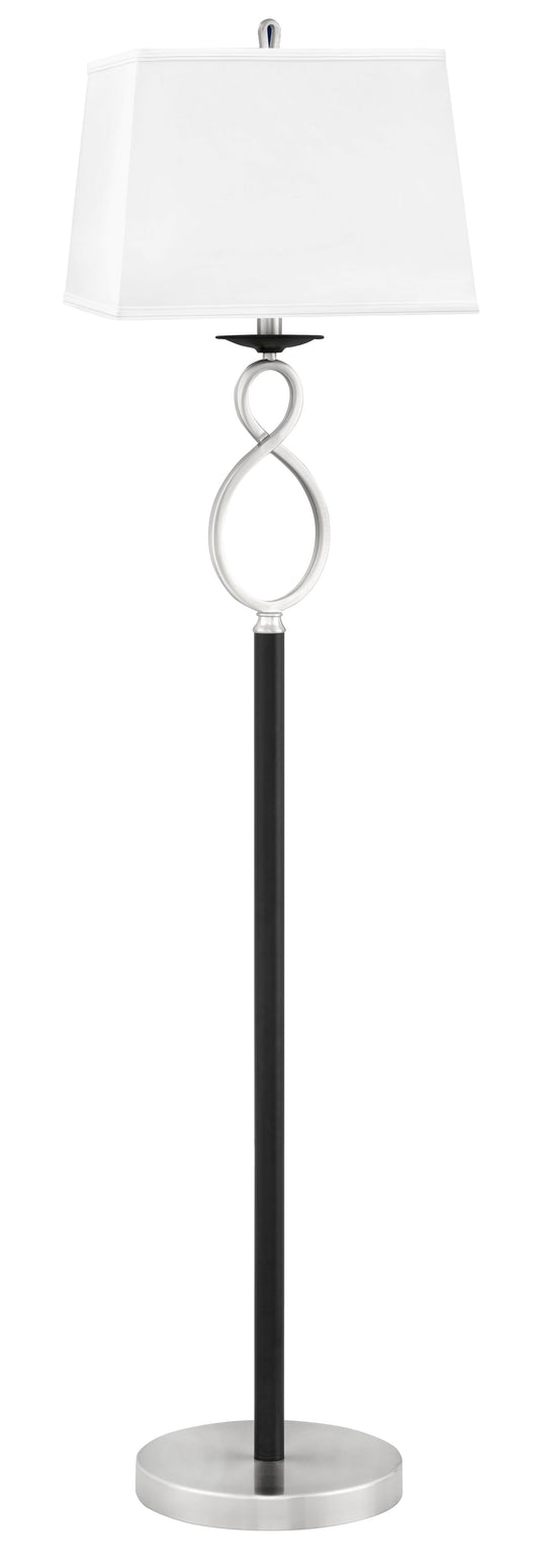 Medallion Lighting Figure 8 60" Brushed Steel/Black Floor Lamp With White Fabric Drum Shade