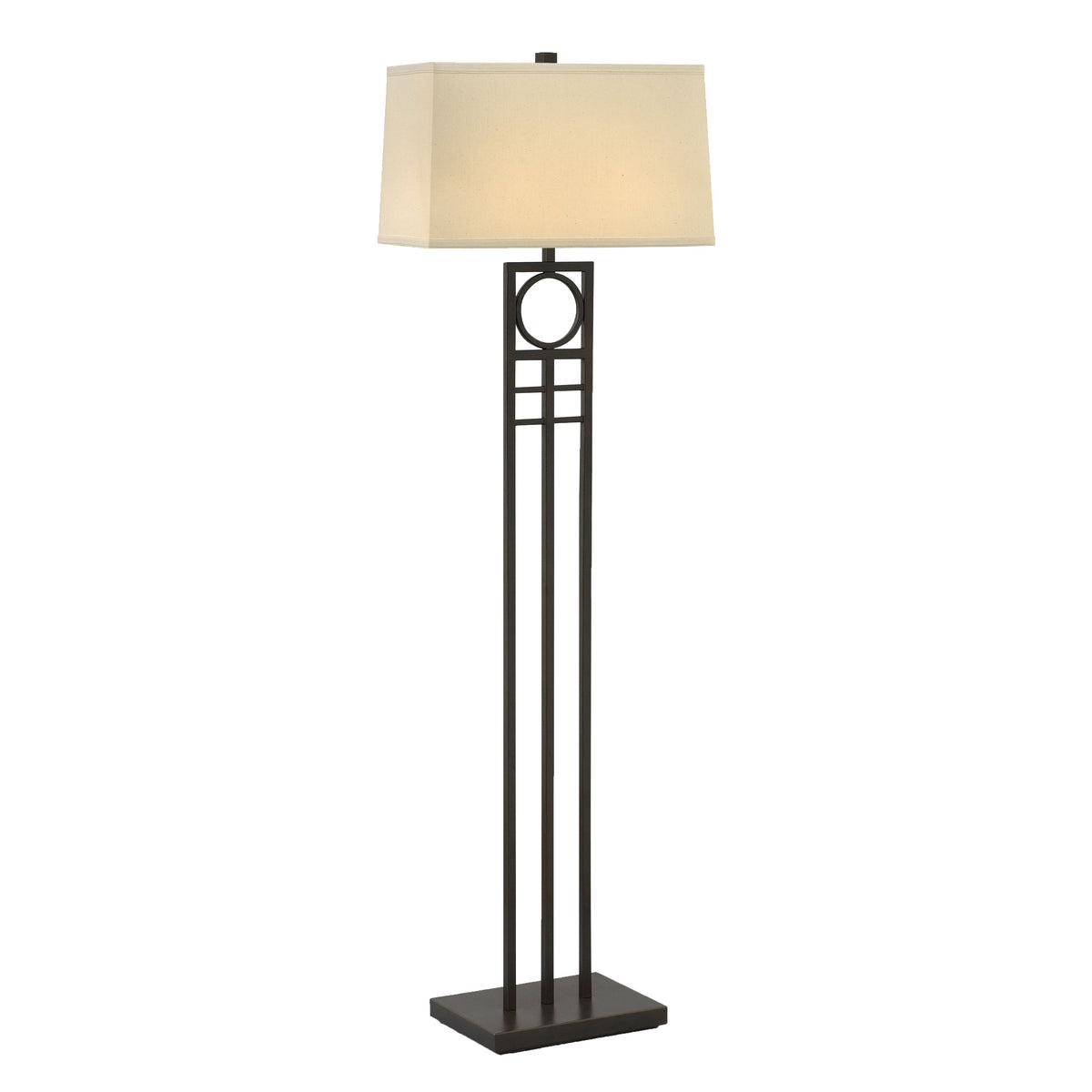 Medallion Lighting Geometrics 60" Hammertone Bronze Steel Floor Lamp With Light Beige Linen Rectangular Shade