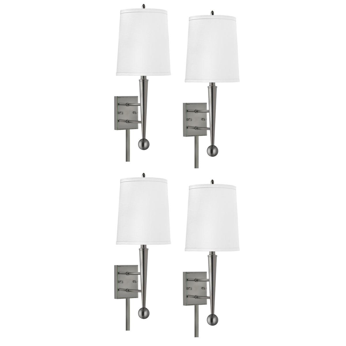 Medallion Lighting Metro 24" Brushed Steel Single Wall Lamp With White Fabric Drum Shade - Set of 4