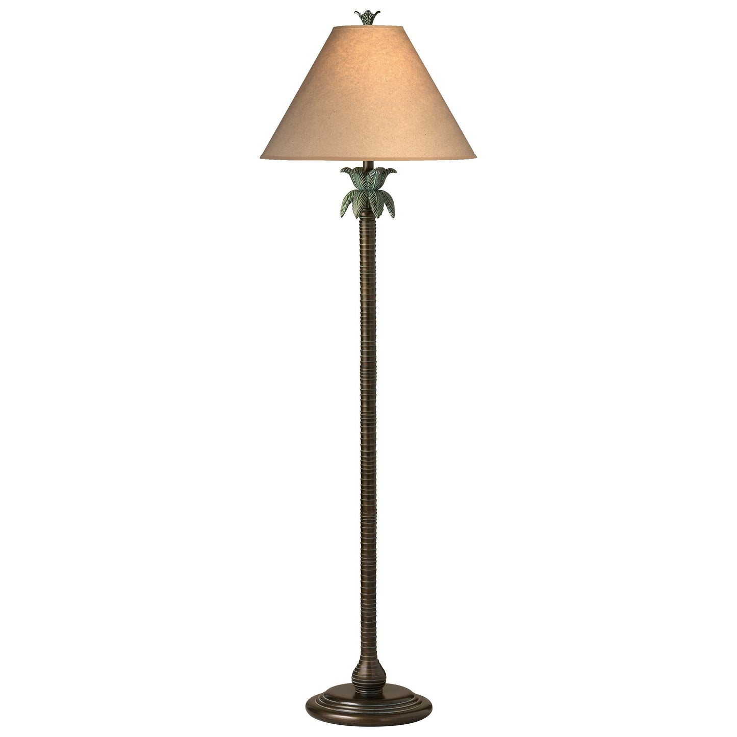 Medallion Lighting Palm Tree 63" Antique Bronze w/ Verdi Wash Resin Floor Lamp With Dark Beige Parchment Drum Shade