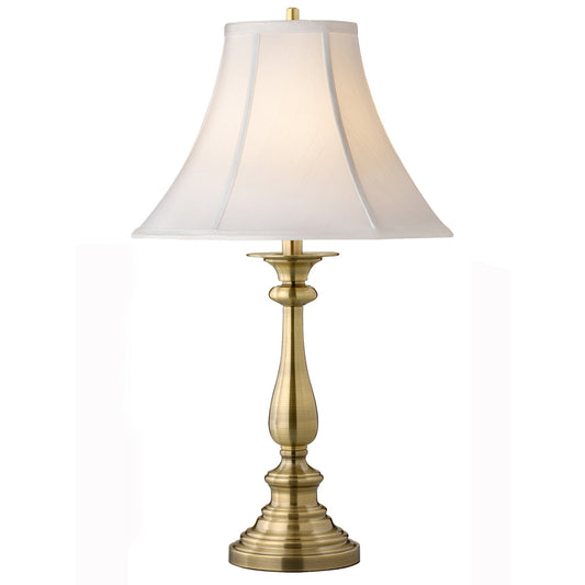 Medallion Lighting Patrick Henry 27" Satin Antique Brass Steel Table Lamp With Eggshell Stretched Silk Bell Shade
