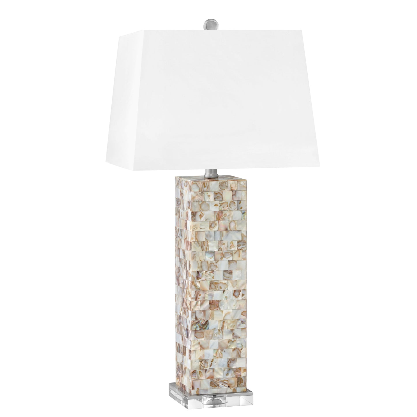 Medallion Lighting Perla 31" Mother of Pearl Mosaic Resin/Acrylic Table Lamp With White Fabric Rectangular Shade