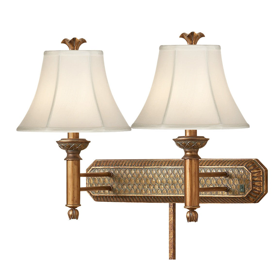 Medallion Lighting Pineapple 20" Antique Gold Resin/Steel Double Wall Lamp With Eggshell Stretched Silk Bell Shade