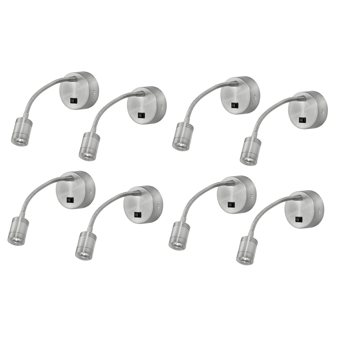 Medallion Lighting Plymouth 3" Brushed Steel LED Adjustable Task/Reading Headboard Light - Set of 8