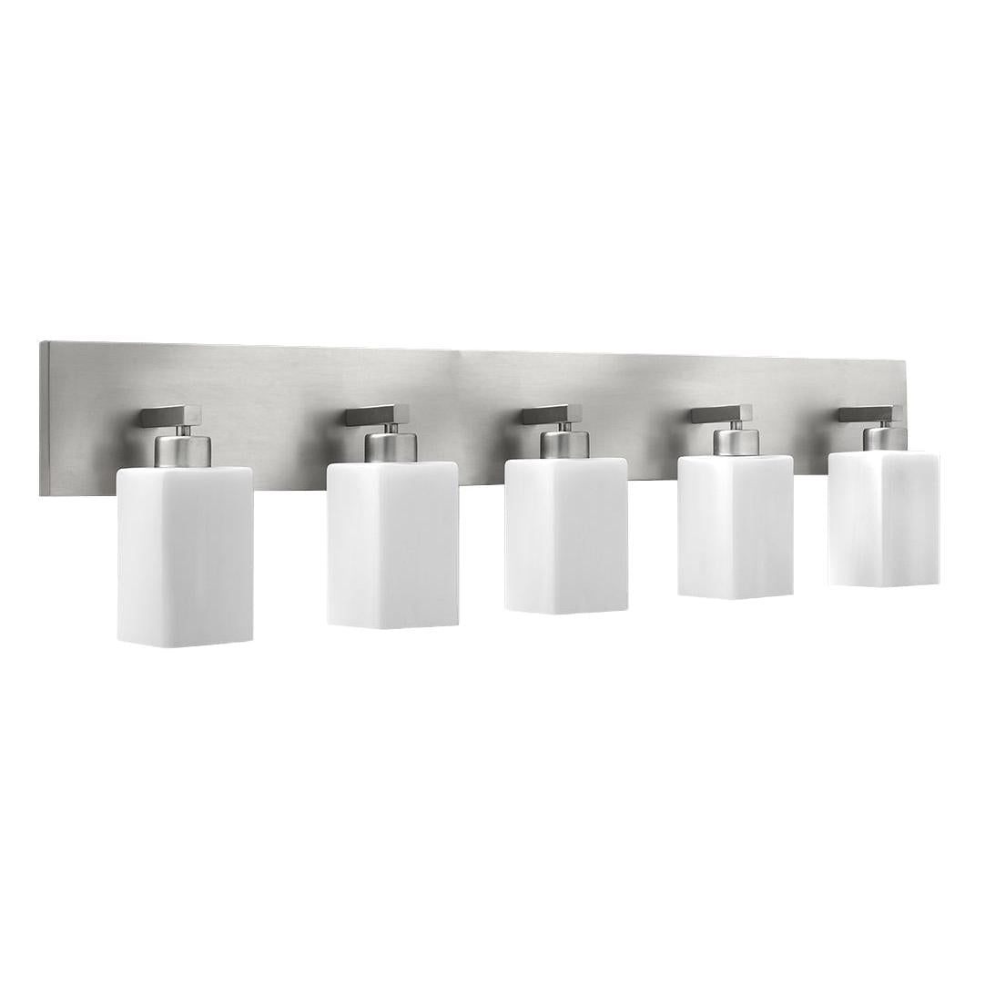 Medallion Lighting Refresh 48" Brushed Steel 5-Light Vanity Fixture With White Glass Square Shades