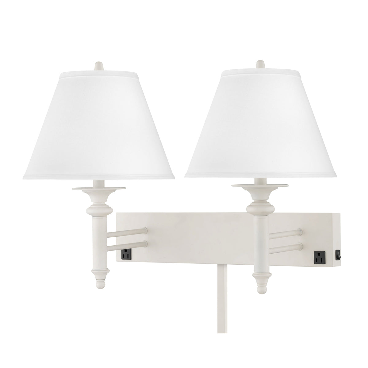 Medallion Lighting Simply White 19" White Steel Double Wall Mount Lamp With 3-Prong Outlets and White Fabric Drum Shade