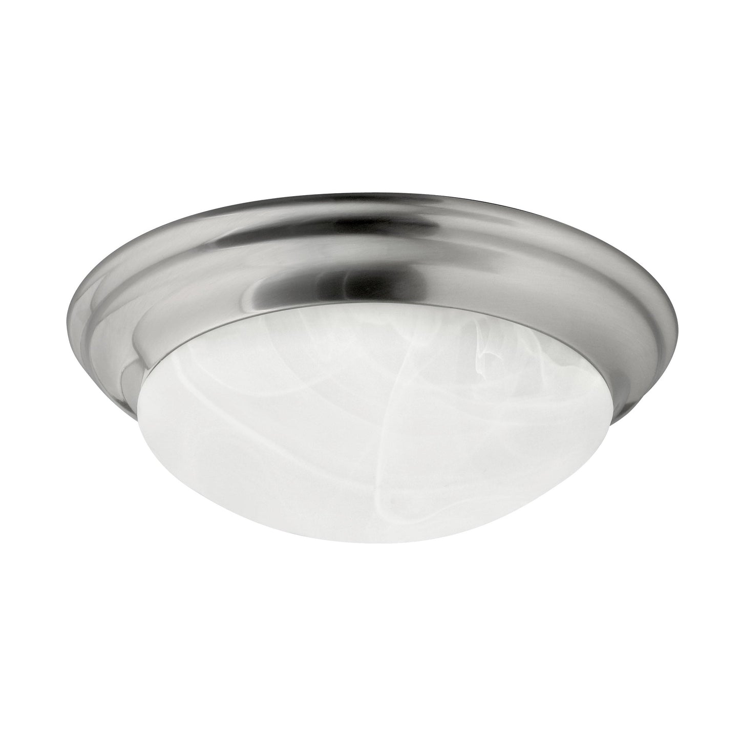 Medallion Lighting Square Post 14" Brushed Steel 2-Light Flush Mount Ceiling Light With White Glass Shade
