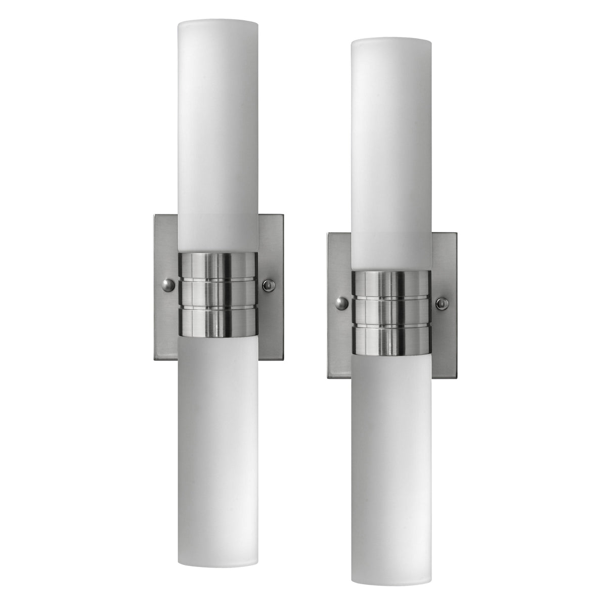 Medallion Lighting Square Post 21" Brushed Steel Wall Sconce With Frosted Glass Cylinder - Set of 2