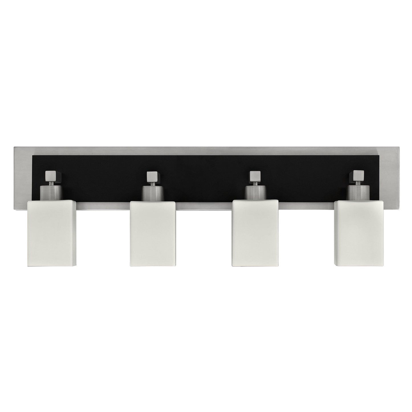 Medallion Lighting Square Post 37" Brushed Steel Wood 4-Light Vanity Fixture With White Glass Square Shades