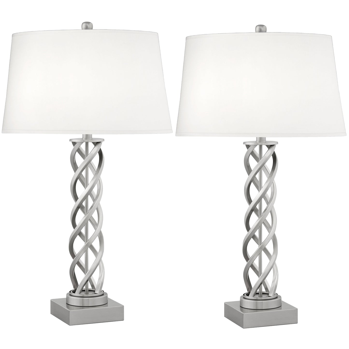 Medallion Lighting Taranto 32" Brushed Steel Table Lamp With White Fabric Drum Shade - Set of 2