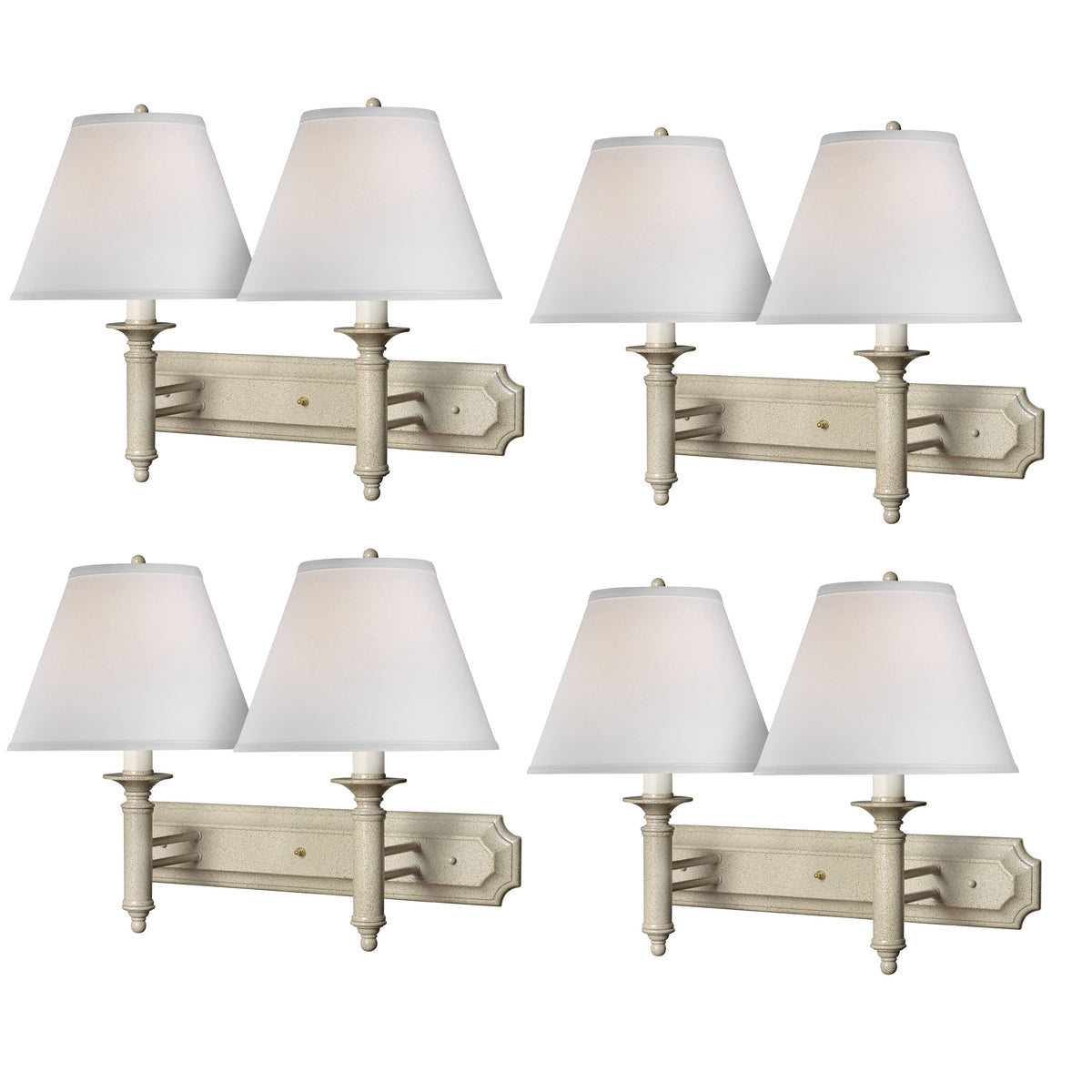Medallion Lighting White Pebble 19" Textured Sand Steel 2-Light Double Wall Lamp With White Fabric Drum Shade - Set of 4